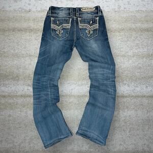 Vintage Y2K Rock Revival Jeans 29x30 Flared Fit Bootcut Medium Wash Denim